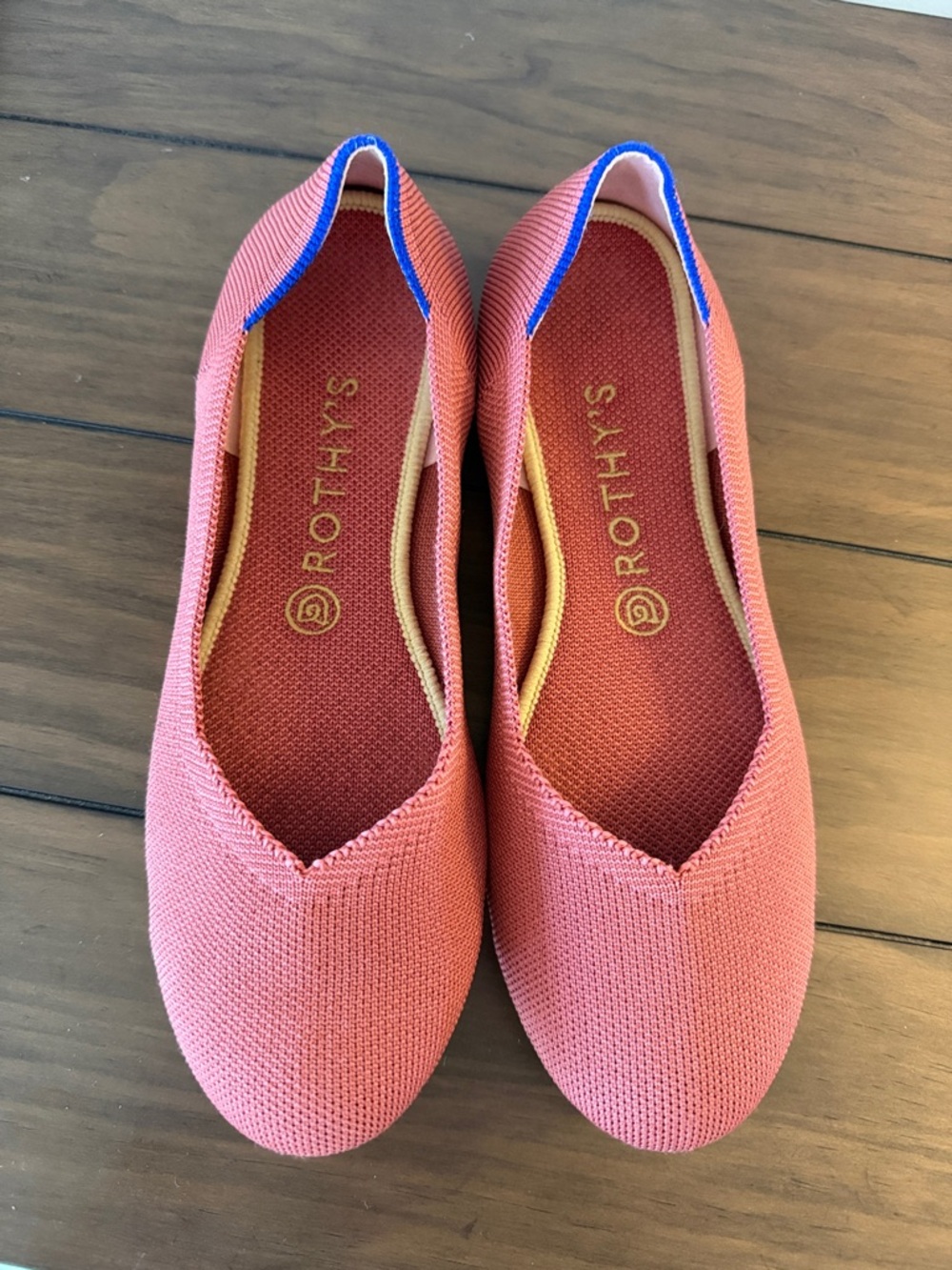 Rothy's Coral Knit Ballet Flats with Blue Trim